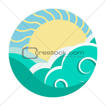 Travel agency vector design template. Sea, Horizon, Sun - Creative Concept icon.