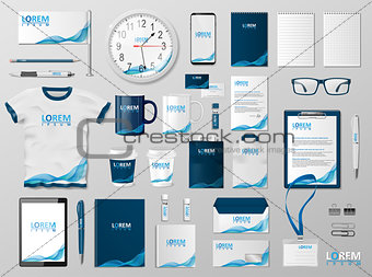 Corporate Branding identity template design. Modern Stationery mockup for shop with modern blue structure. Business style stationery and documentation. Vector illustration