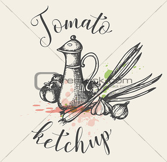 Vintage background with tomato ketchup