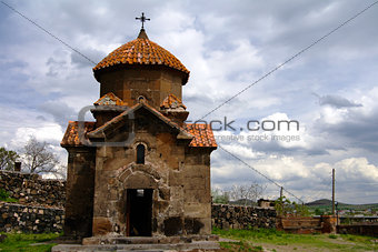 Exterior view to Church of Holy Mother of God aka Surb Astvatsatsin or Karmravor church, Ashtarak, Aragatsotn Province, Armenia