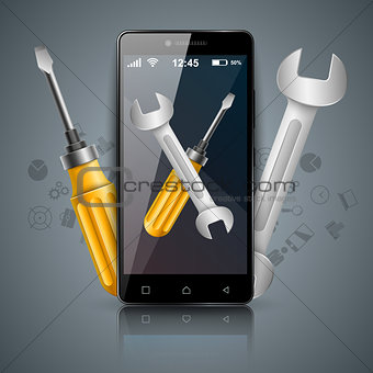 Repairs digital icon. Wrench and screwdriver.