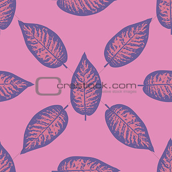 Dieffenbachia ultra violet tropical leaf seamless pattern