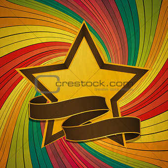 Vintage star and banner over colourful swirl