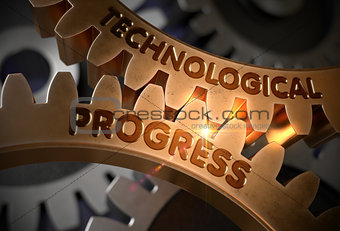 Technological Progress on Golden Gears. 3D Illustration.