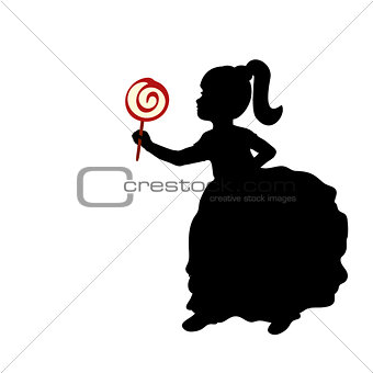 Silhouette girl hold sweet candy.