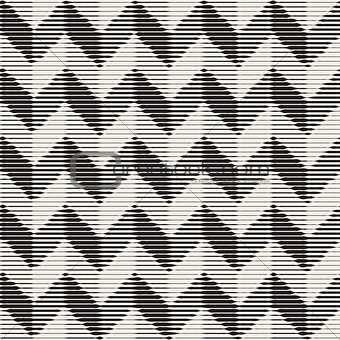 Vector Seamless Black And White Vintage Engraved Chevron ZigZag Horizontal Stripes Pattern