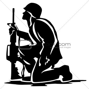 Military Soldier Kneeling Silhouette Vector Illustration