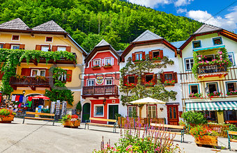 Hallstatt Austria central market square traditional houses