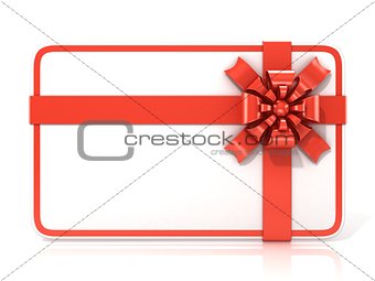 White blank gift card, with red ribbon. 3D