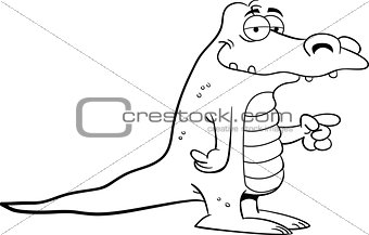 Cartoon Illustration of an Alligator Pointing