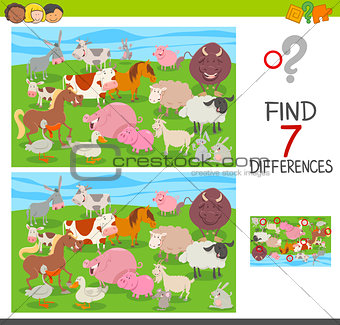 find differences game with farm animals group