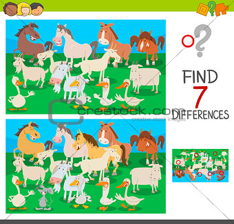 find differences game with farm animal characters