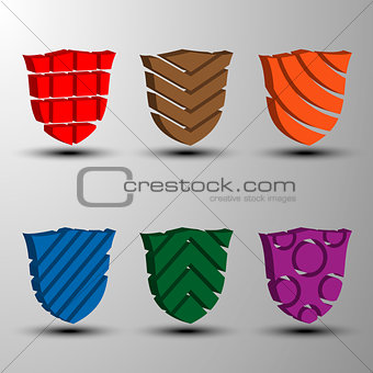 Set of 3d colored shields.