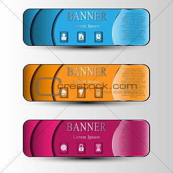 The vector set of colored info graphic banners with different symbol