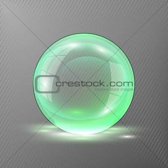 3d green sphere.Vector illustration of transparent clear shiny ball