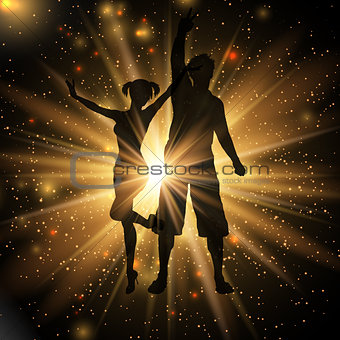 Party couple on a gold starburst background