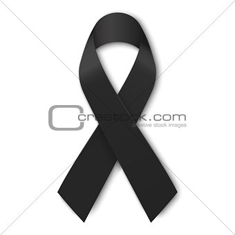 Black mourning ribbon isolated on white background. Vector illustration