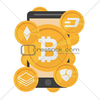 Cryptocurrency on white background, digital currency, futuristic digital money
