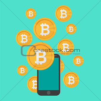 Cryptocurrency on blue background, digital currency, futuristic digital money