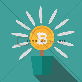 Bitcoins flower concept of virtual money for blockchain business concept