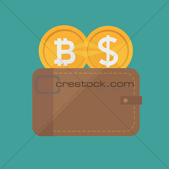Flat modern design concept of cryptocurrency technology, bitcoin exchange