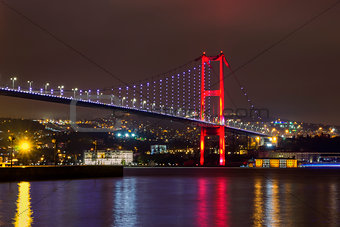 Night view of Bosphorus bridge with lights Istanbul, Turkey 
