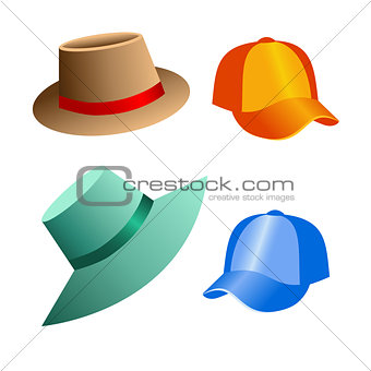 Beach hats and caps for decoration of postcards, banners, bookle