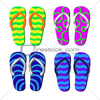 Beach Slippers with pattern isolated for decorating tourist leaf