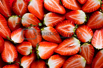 Fresh strawberries sliced into halves