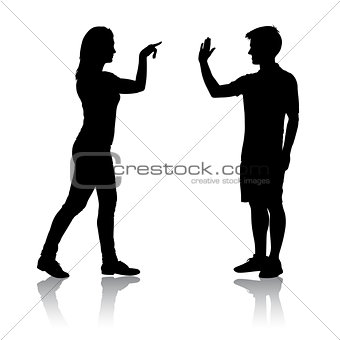 Silhouette of meeting a couple in love on White Background
