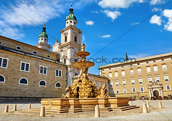 Salzburg Austria fountain at central Residenzplatz