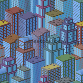 3D Isometric City, Seamless Background