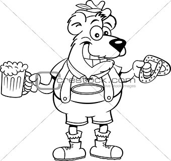 Cartoon Bear Holding a Pretzel and a Beer Mug