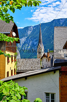 Hallstatt Austria traditional houses and old roofs
