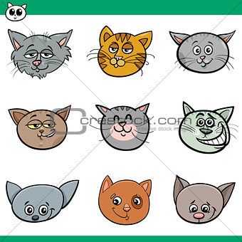 funny cats heads set cartoon illustration