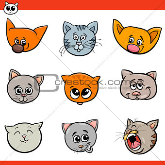 cartoon cats and kittens heads set