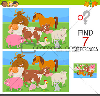 find differences game with farm animals