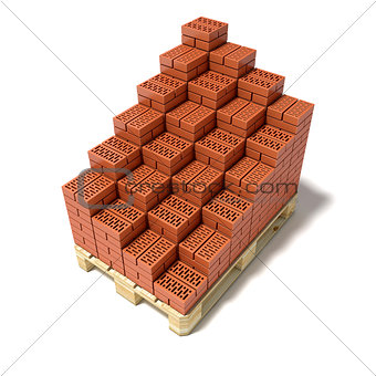 Euro pallet and cascade arranged ceramic bricks. 3D