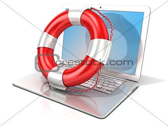 Laptop with lifebuoy. 3D