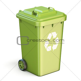 Green plastic recycle bin closed 3D