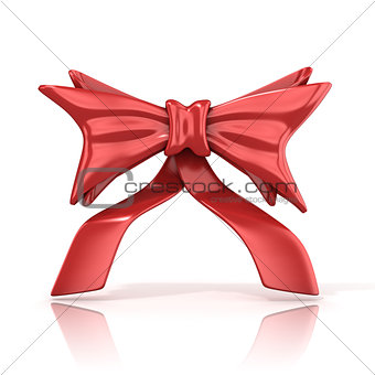 Red ribbon bow with tails, 3D