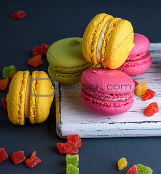 multicolored baked cakes of almond flour macarons 