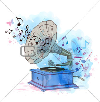 Music background with vintage gramophone