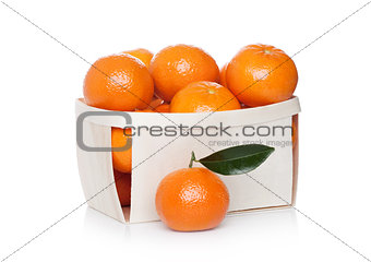 Box of Fresh organic mandarins tangerines fruits 