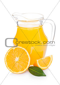 Glass jar of fresh orange juice with fruits