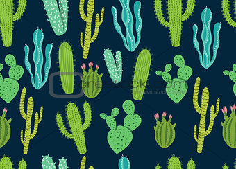 Seamless Cactus Background Pattern Design