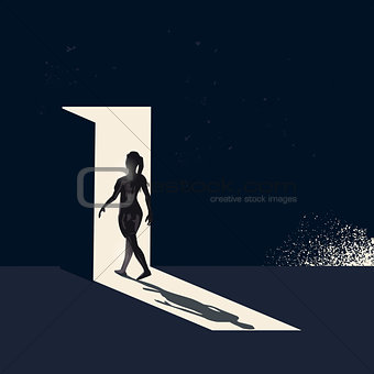 Women Walking Through A Open Door