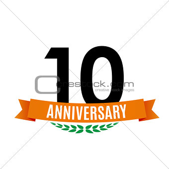 Template 10 Years Anniversary Background with Ribbon Vector Illustration