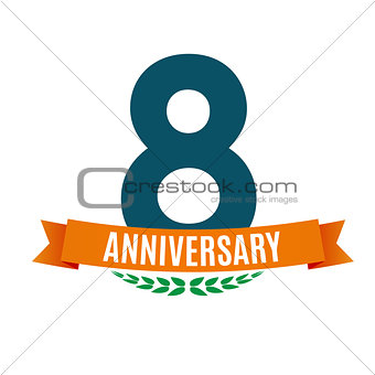 Template 8 Years Anniversary Background with Ribbon Vector Illustration