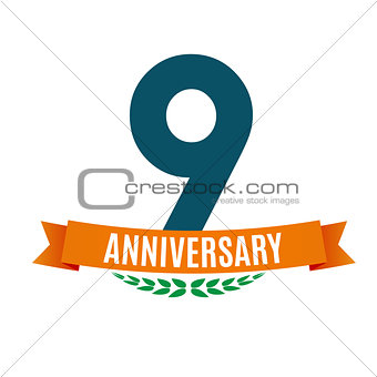 Template 9 Years Anniversary Background with Ribbon Vector Illustration